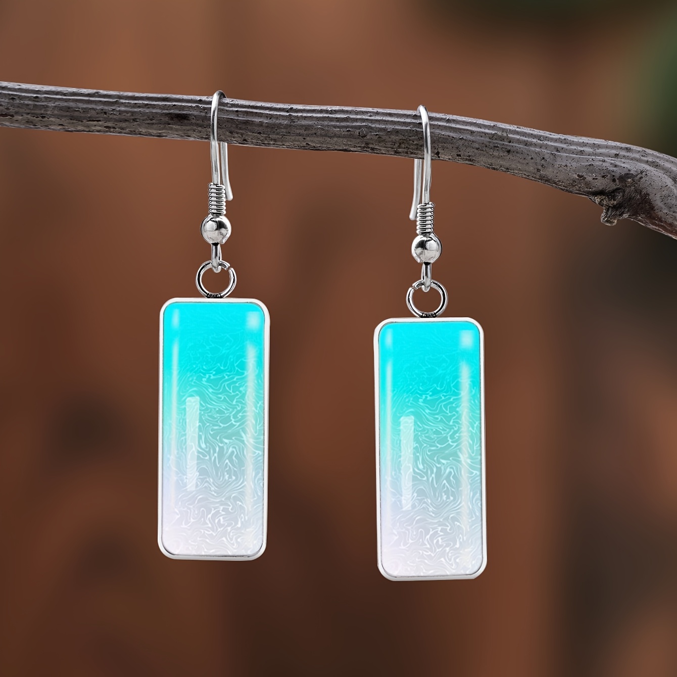 Light Blue Gradient Ripple Pattern Earrings, Stainless Steel